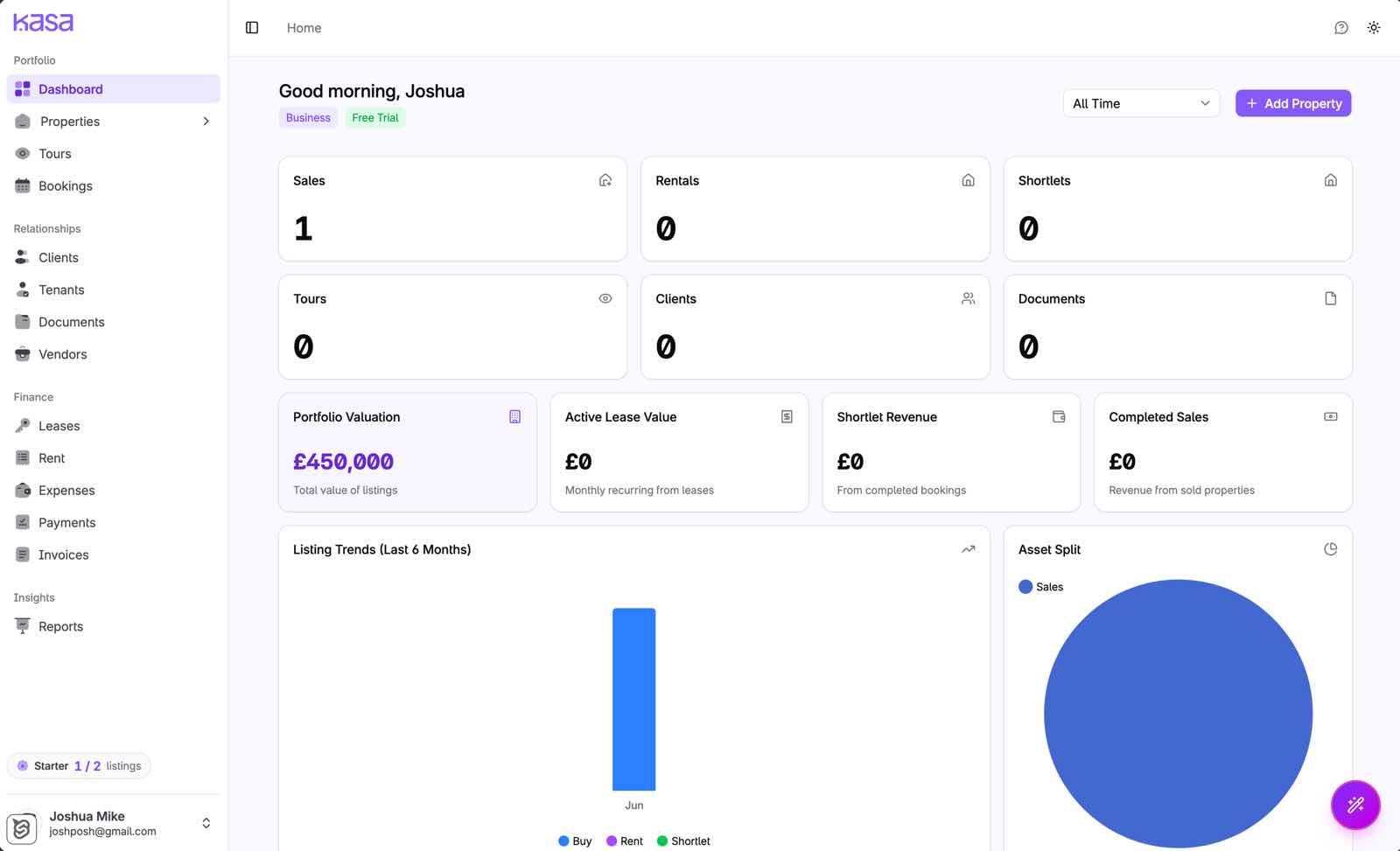 Kasa portal — properties view